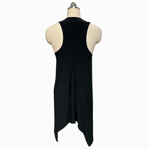 SYMPLI DEEP VNECK SLEEVELESS SHARK TOOTH BLACK TUNIC TOP SIZE 6