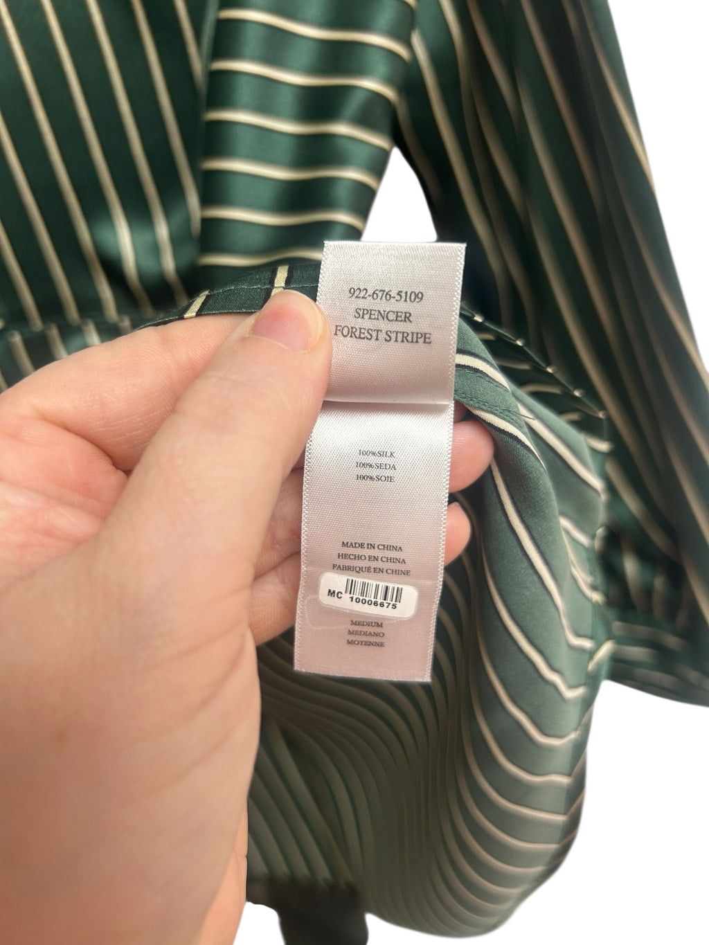 RAILS SPENCER SILK SHIRT IN FOREST STRIPE GREEN STRIPE BUTTON UP SIZE MEDIUM