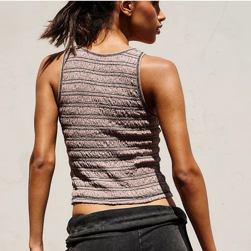 NWT FREE PEOPLE MOVEMENT NEW FLOW SMOCKED TANK TAN SIZE MEDIUM