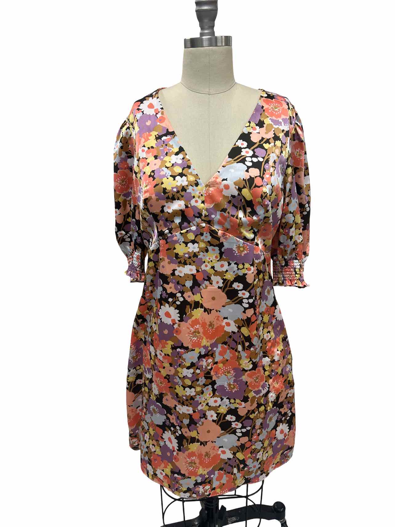 RAILS ROMA FLORAL VNECK SMOCKED SLV DRESS SIZE: M