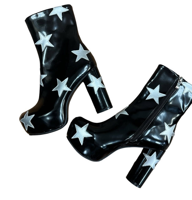 BLACK SILVER STAR EMBELLISHED PLATFORM BOOT 8