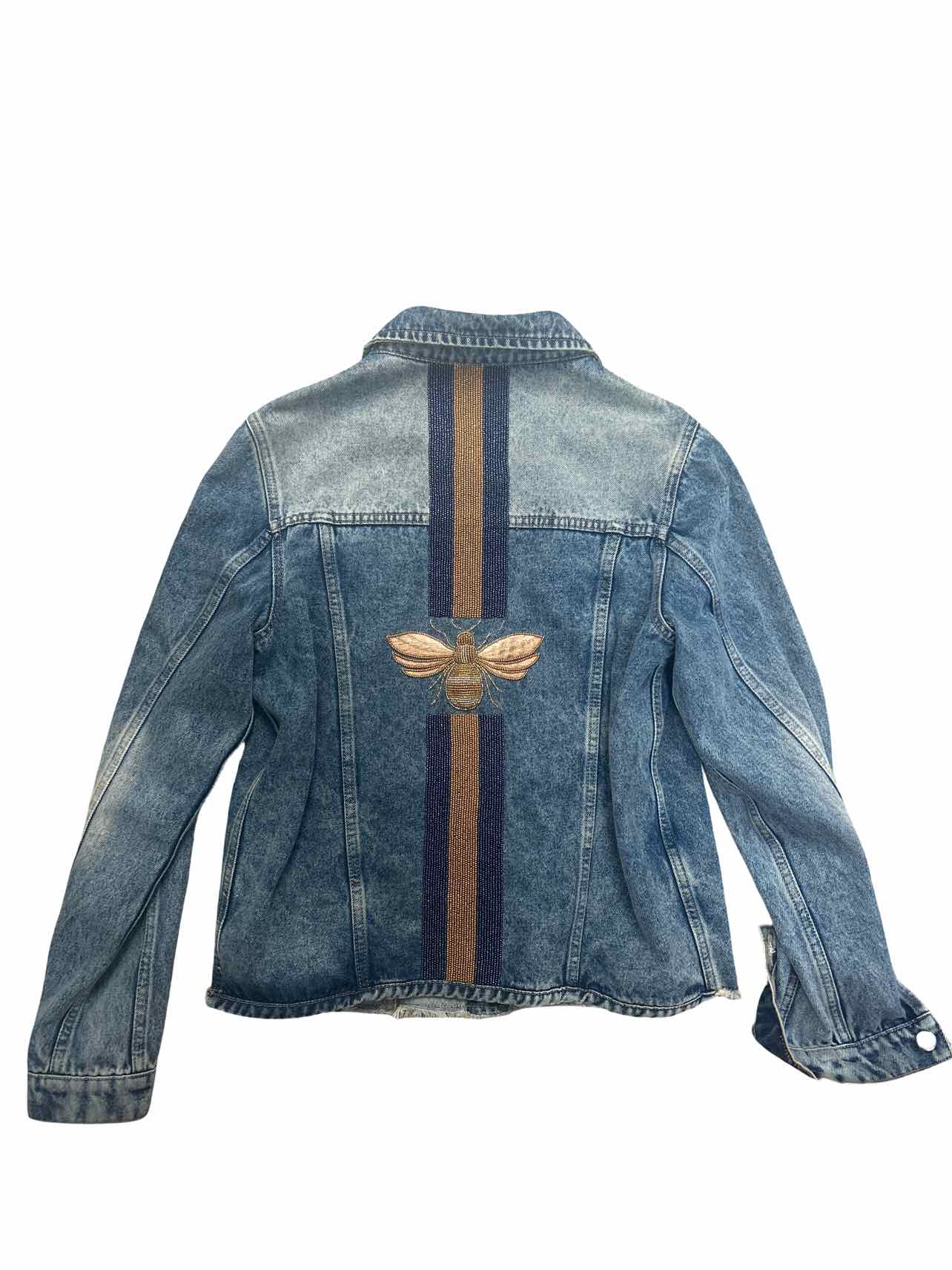 BEADED BEE DESIGN ON BACK DENIM JACKET SIZE: L