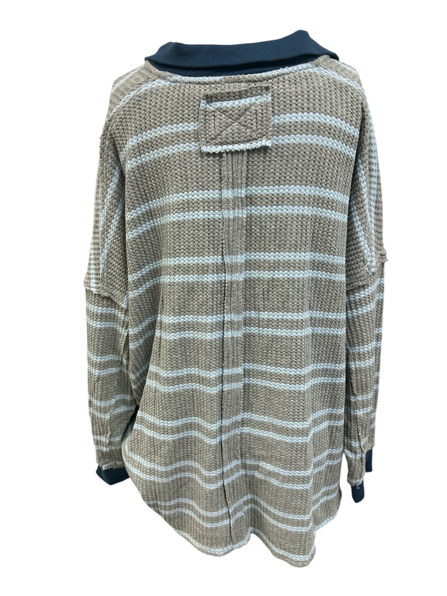 WE THE FREE NWT STRIPED TRAVIS THERMAL POLO GREY BLUE SIZE XS