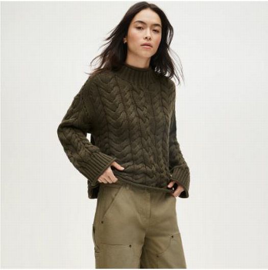 NWT J.CREW WOMEN'S 2025 ROLLNECK OLIVE GREEN CABLE KNIT SWEATER SIZE MEDIUM