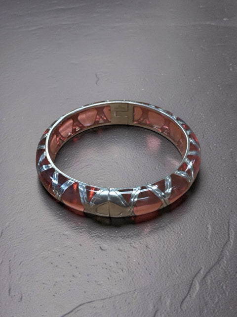 ANGELIQUE DE PARIS BAMBOO COLLECTION PINK HINGED STERLING LUCITE BRACELET