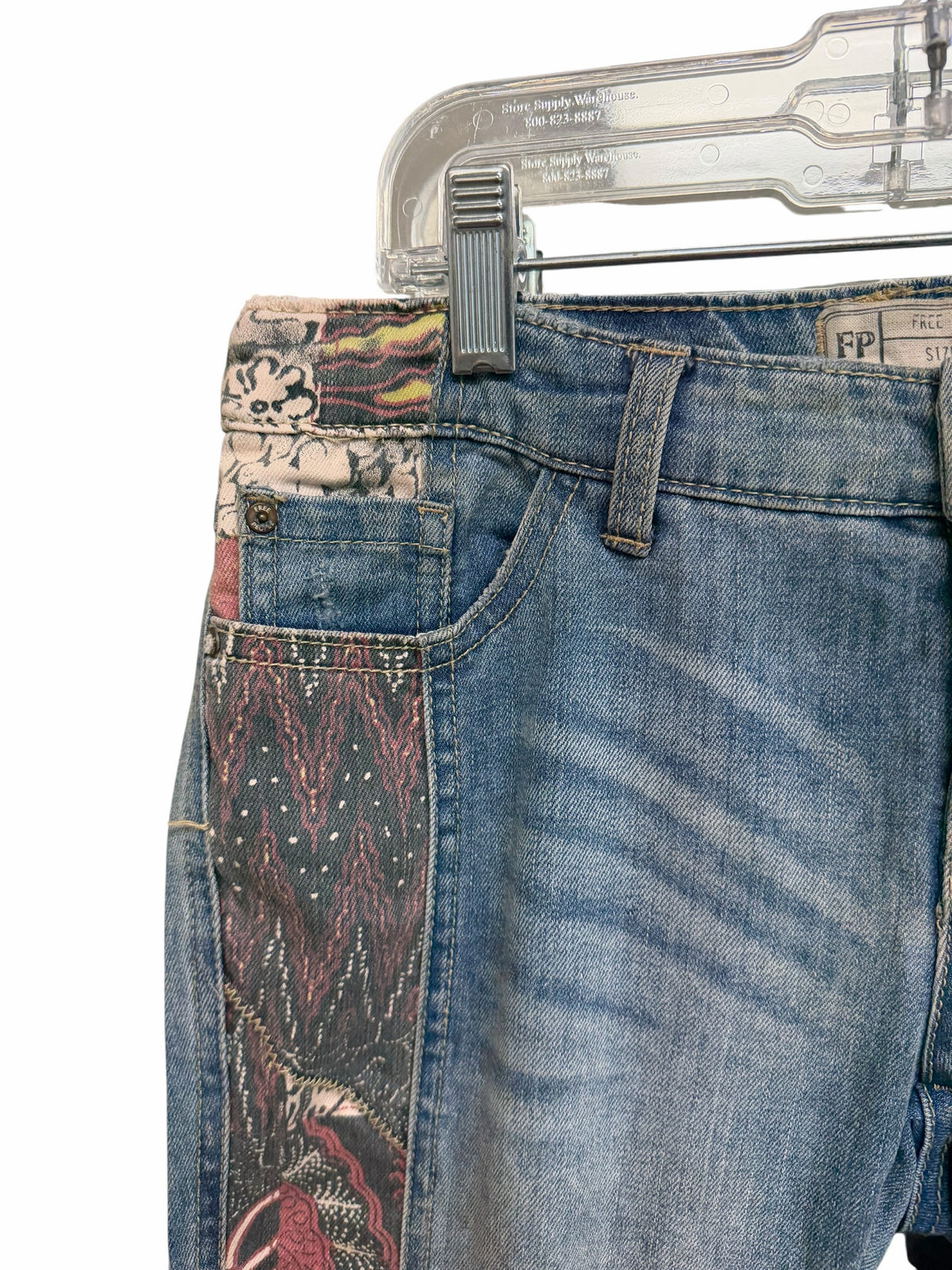 FREE PEOPLE BALI PATCHWORK LOW RISE  BELL BOTTOM JEANS SIZE 25