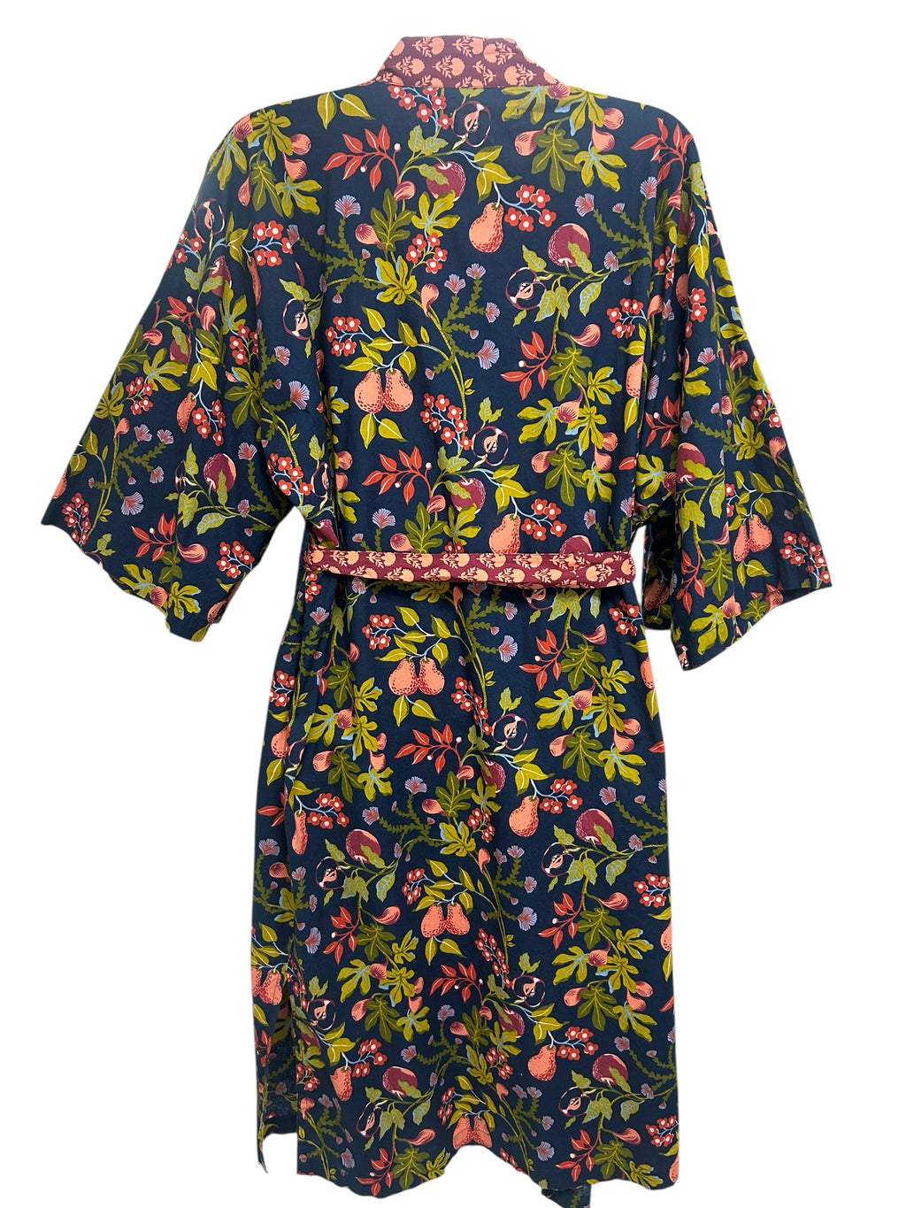 ANTHROPOLOGIE PRINTFRESH ORGANIC COTTON FRUIT AND FLORAL BELTED ROBE SIZE L/XL