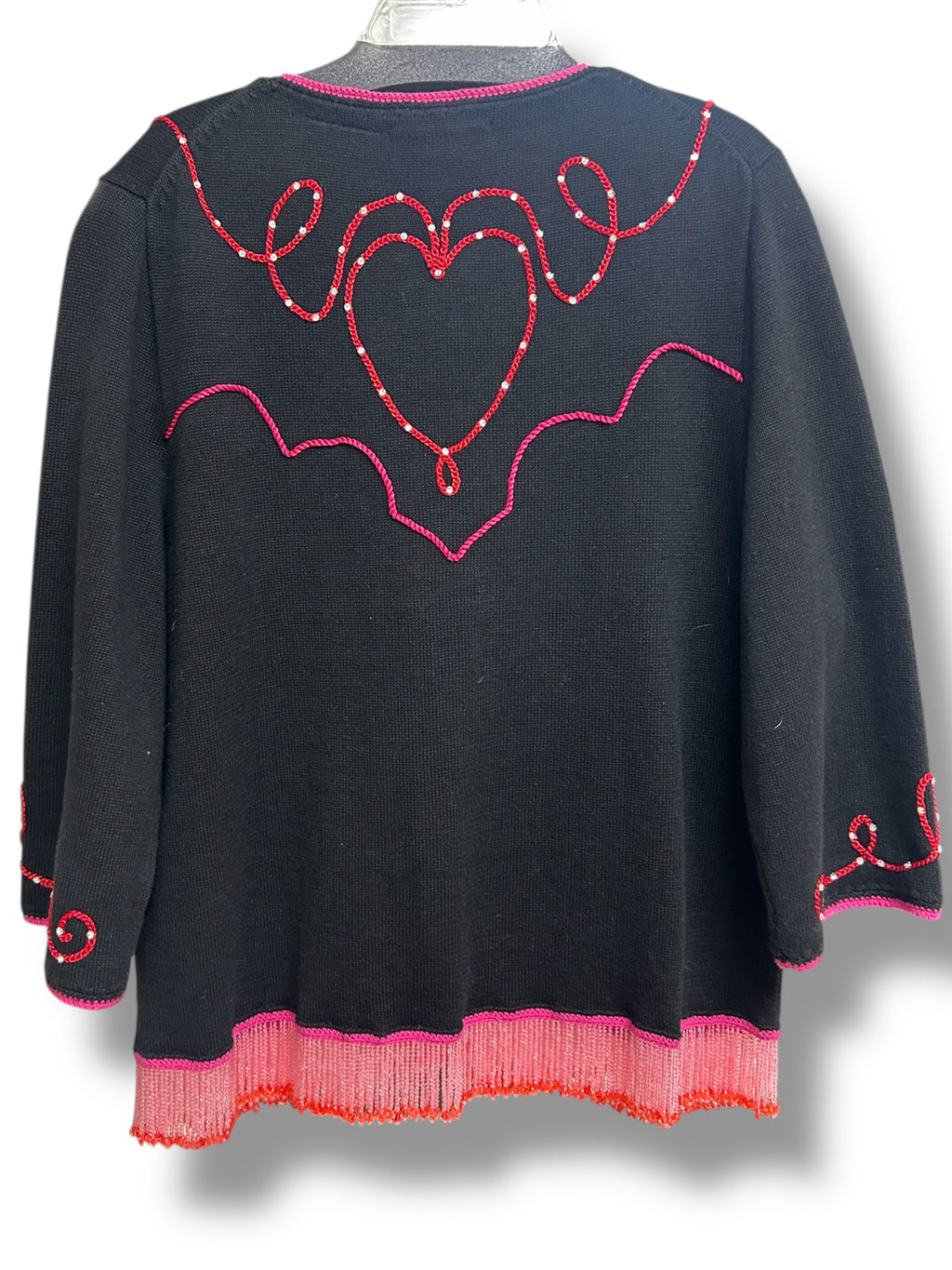 MICHAEL SIMON VINTAGE EMBROIDERED COWGIRL CARDIGAN PINK BEADED FRINGE LARGE