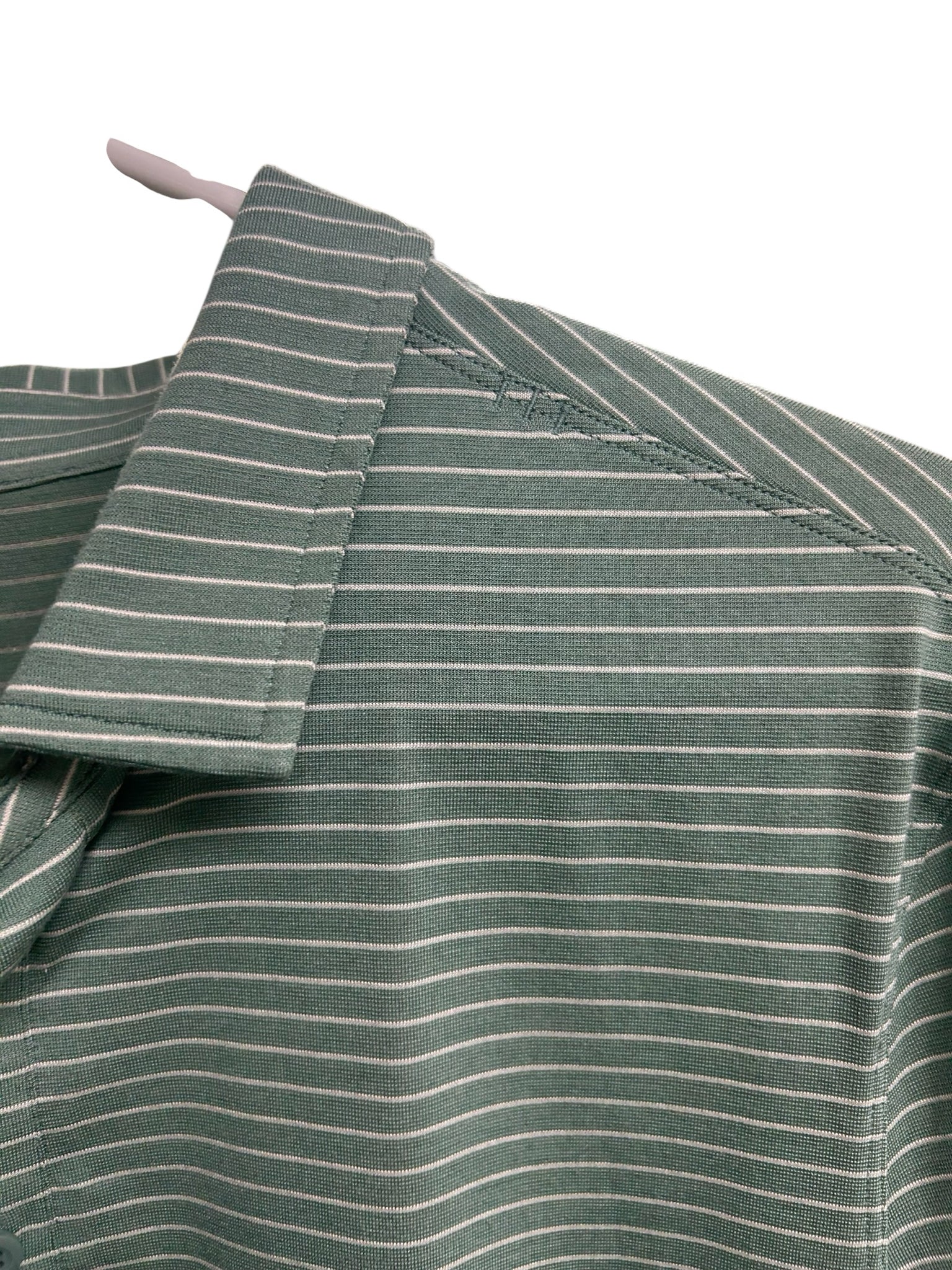 LULULEMON EVOLUTION SS POLO GREEN STRIPED SIZE MEDIUM