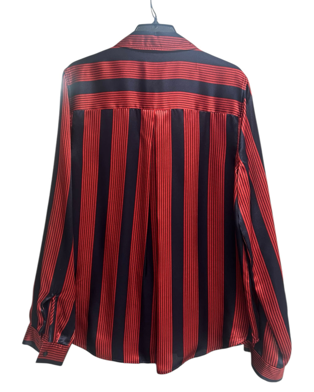 L'AGENCE TAYLOR SILK LONG SLEEVE RED BLUE STRIPED BUTTON DOWN BLOUSE SIZE LARGE