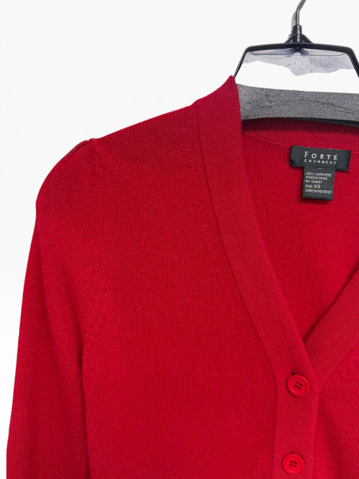 FORTE CHERRY RED CASHMERE SHORT V NECK CARDIGAN SIZE XS