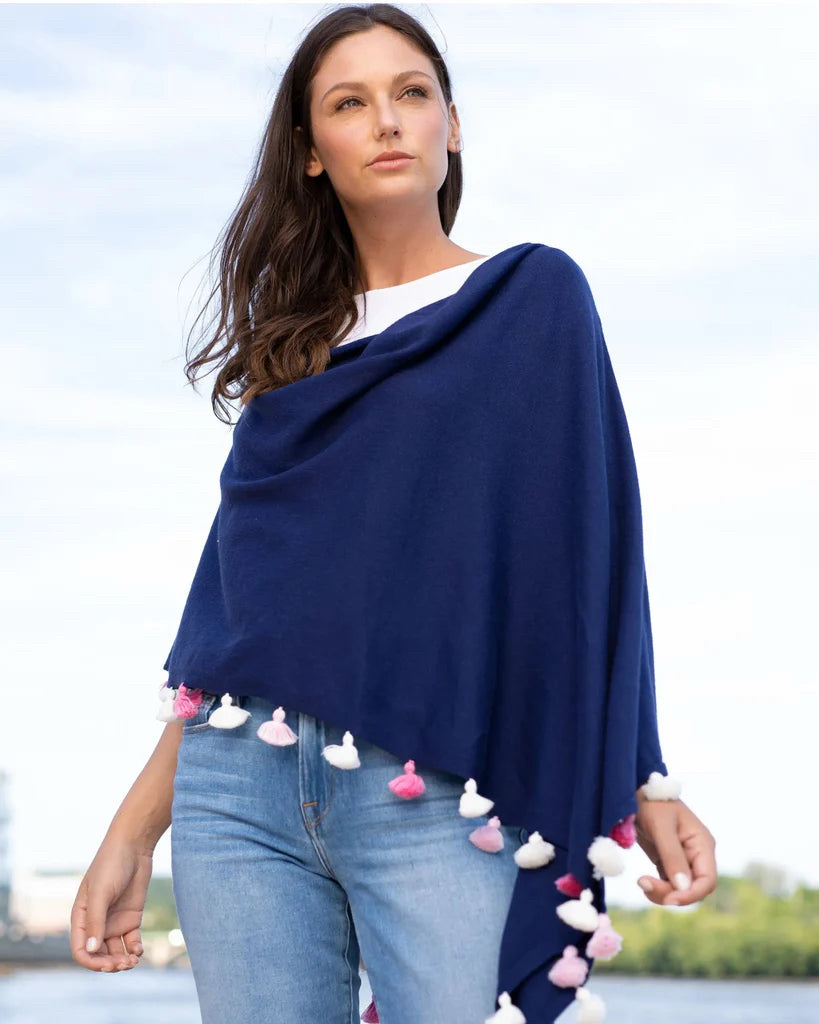 NWT CAROLINE GRACE CASHMERE MIDNIGHT NAVY FESTIVAL TOPPER PONCHO
