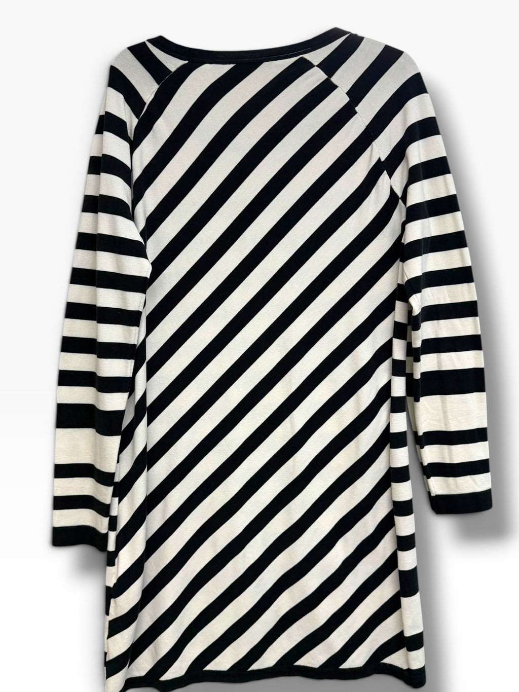 DIANA VON FURSTENBERG BLACK CREAM STRIPED SILK BLEND SWEATER DRESS SIZE L