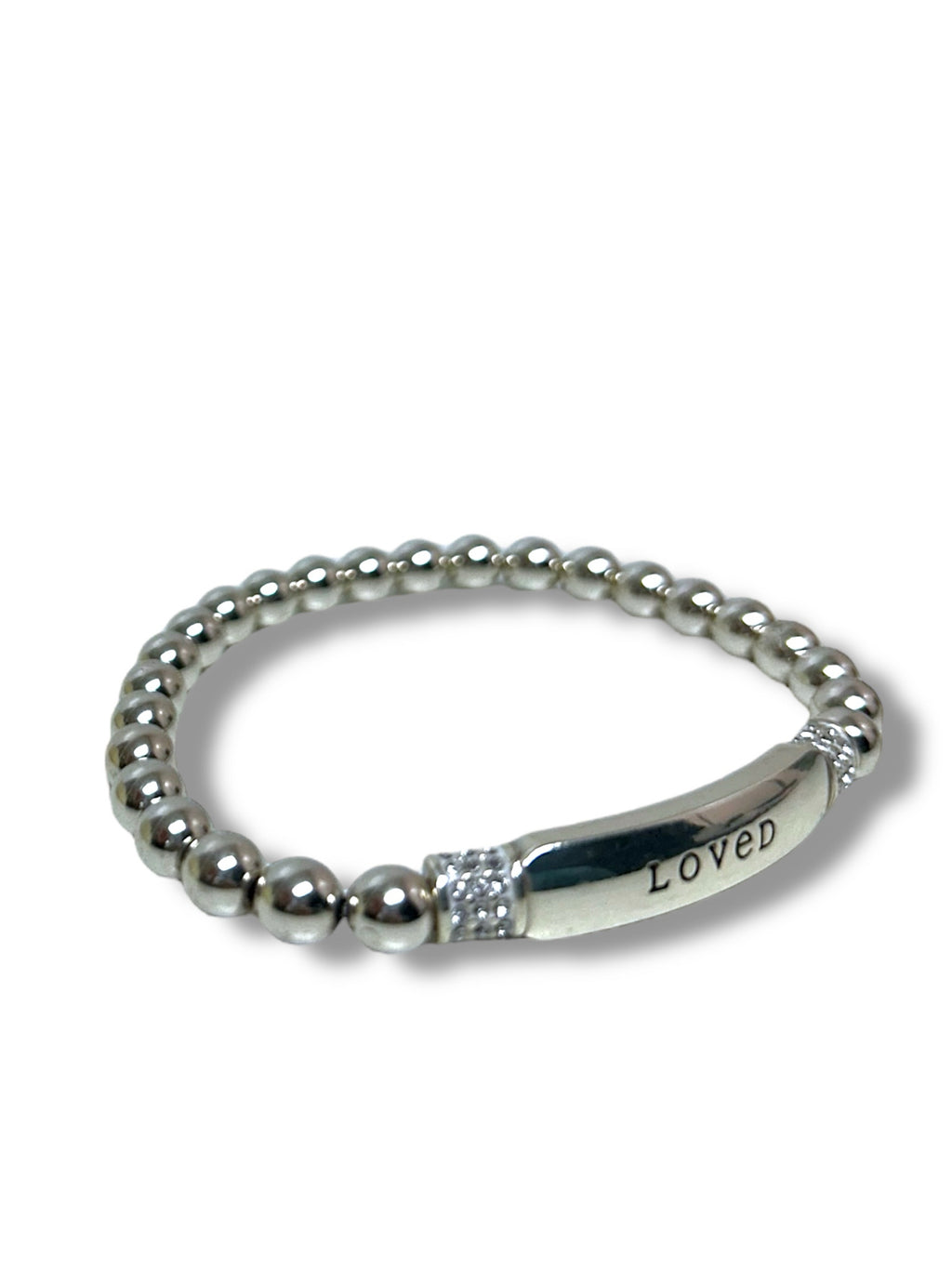 BRIGHTON MERIDIAN 'LOVED' STRETCH BRACELET SILVER