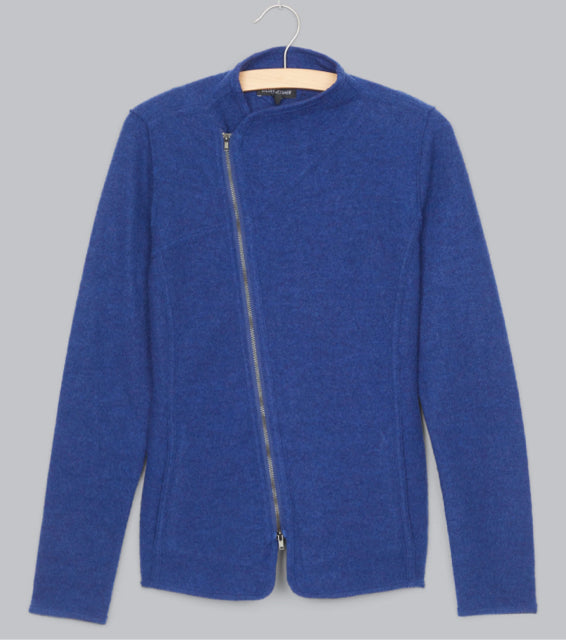 EILEEN FISHER LIGHTWEIGHT BOILED WOOL MOTO COBALT JACKET SIZE MP