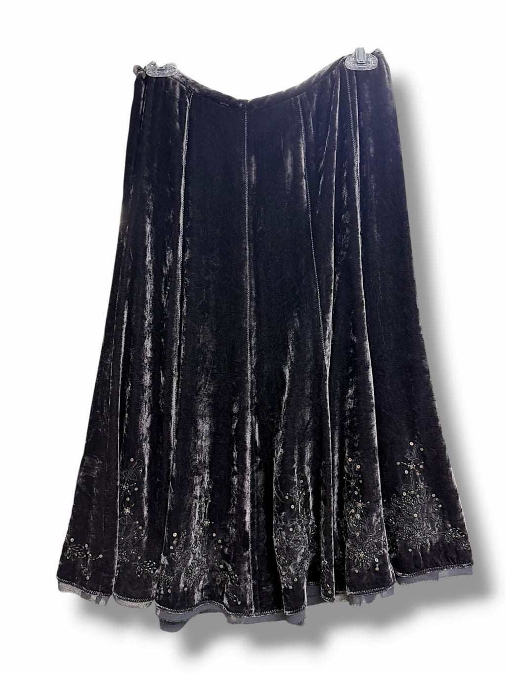 NWT GERARD DAREL CRUSHED VELVET SILK LINED BEADED GRAY MIDI SKIRT SIZE 38 US XS