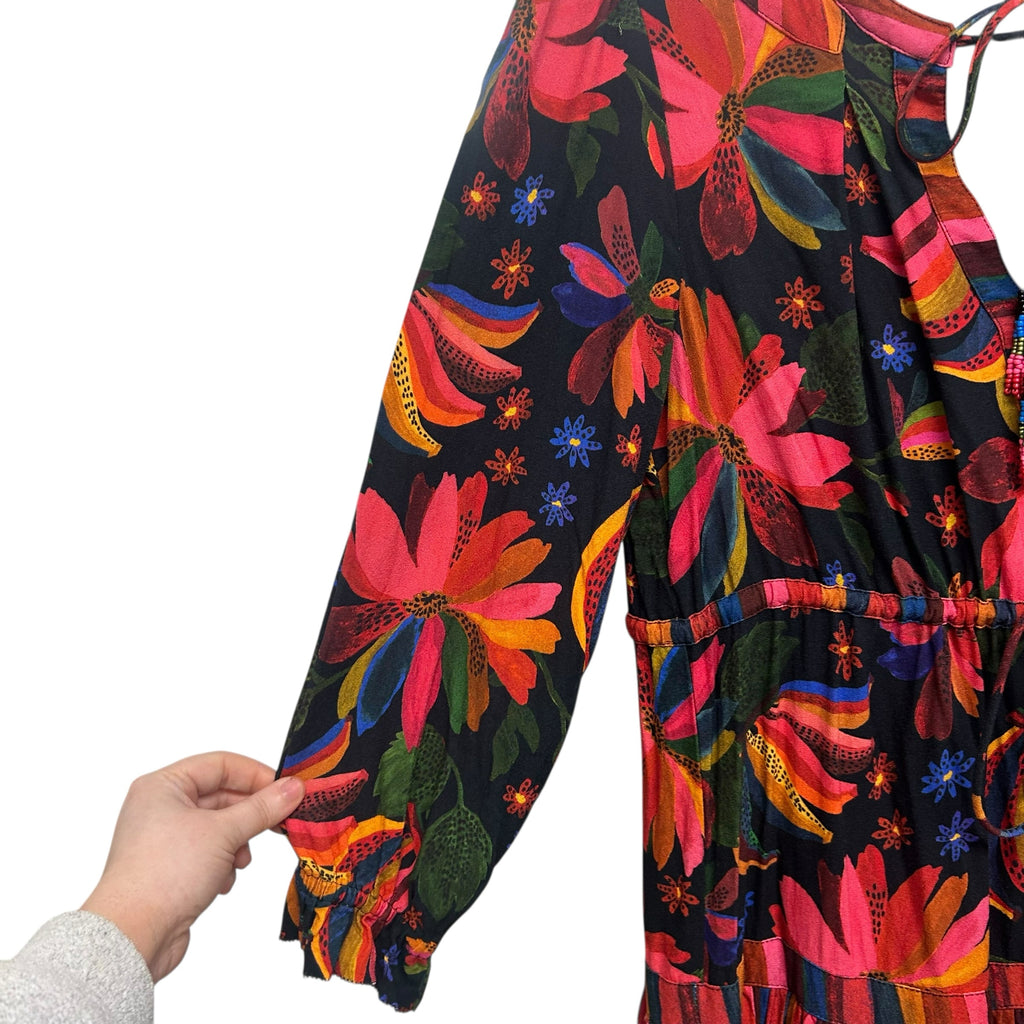 FARM RIO BLACK BANANA SKY MINI RUFFLE DRESS SIZE MEDIUM