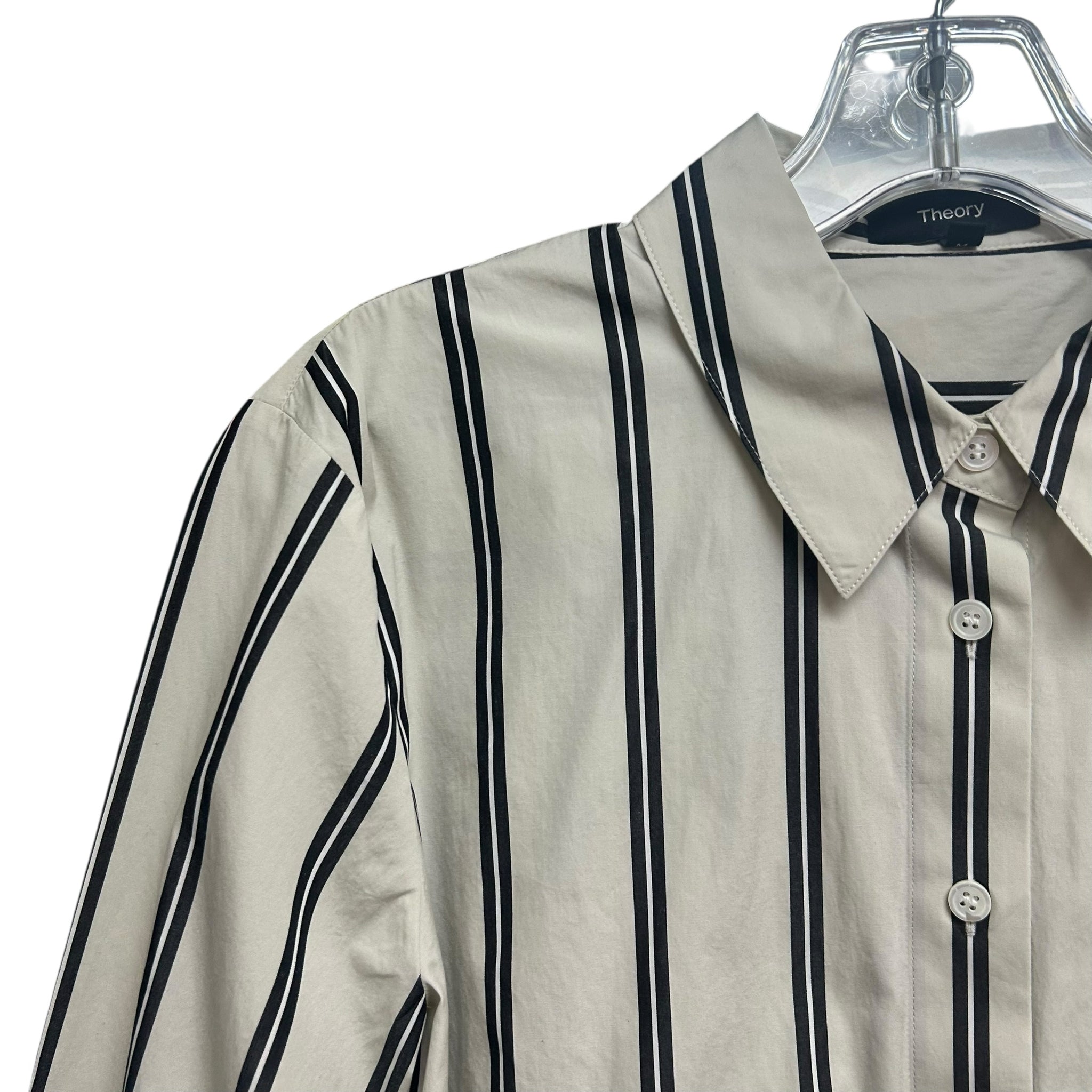 THEORY MENSWEAR BUTTON DOWN VENTURA STRIPE BLOUSE SIZE MEDIUM
