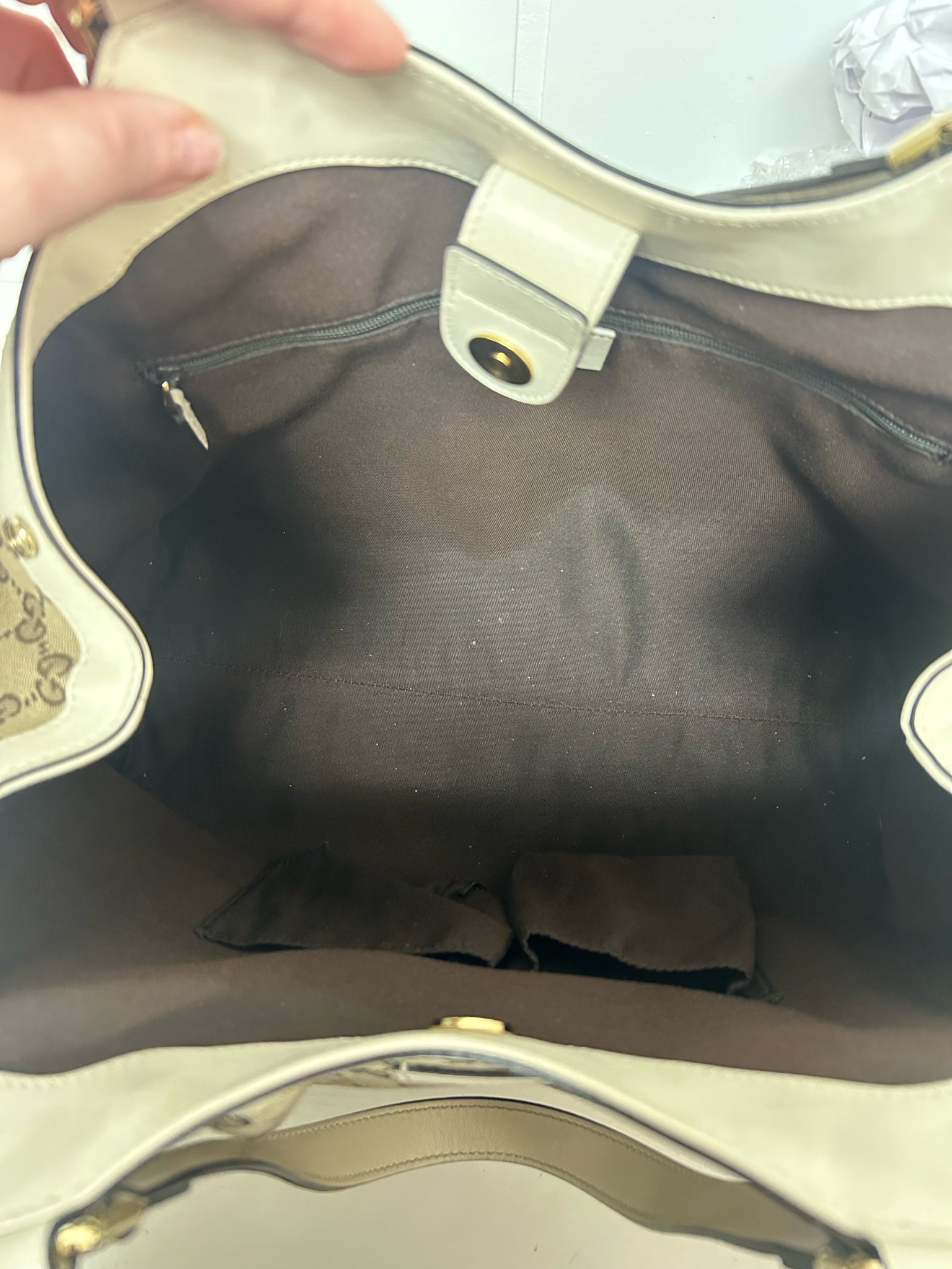 GUCCI GG CANVAS TOTE DOUBLE SHOULDER STRAP TAN CREAM