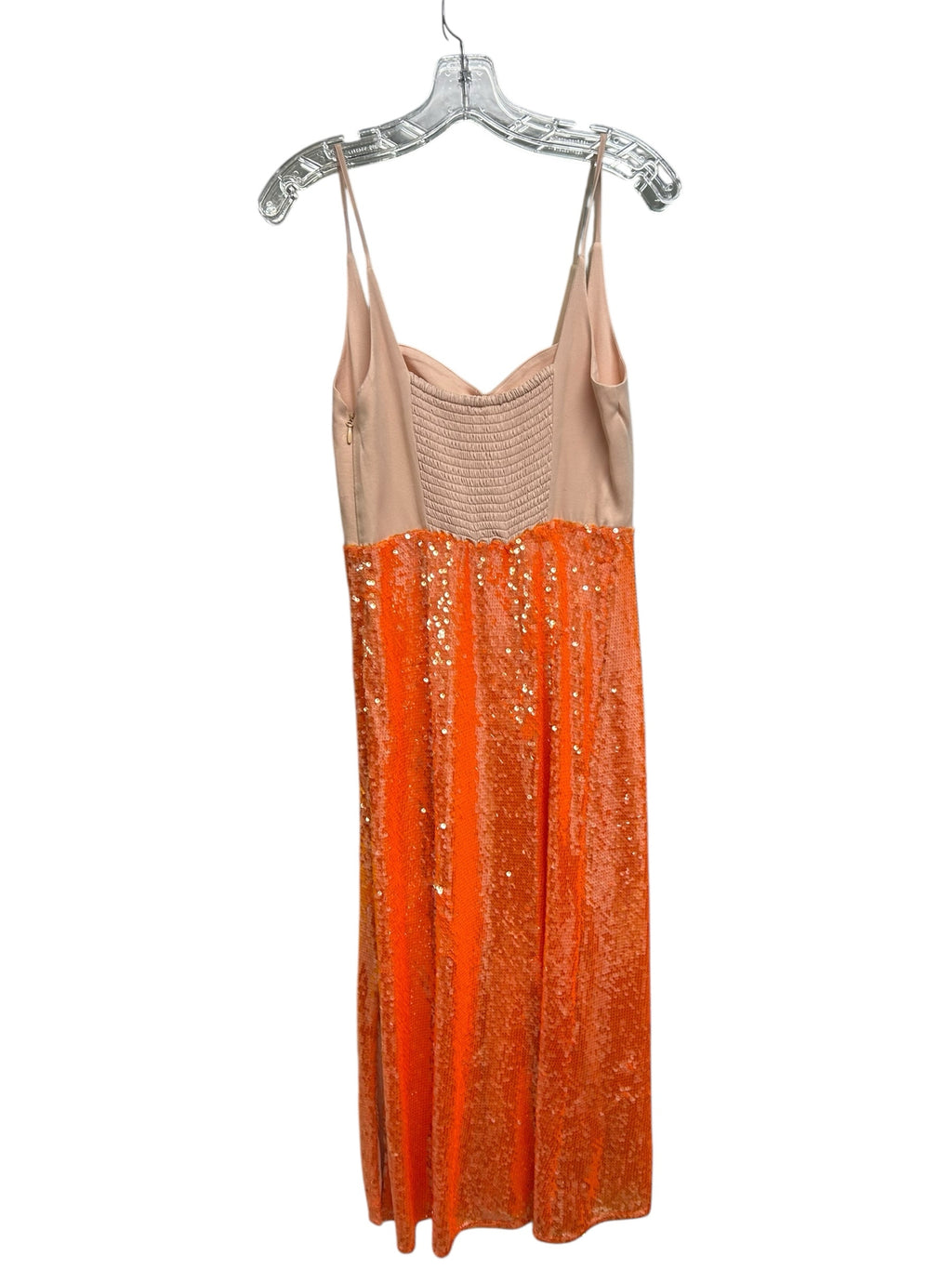 ANTHROPOLOGIE SWEETHEART SEQUIN SIDE SLIT PINK ORANGE MIDI DRESS SIZE SMALL