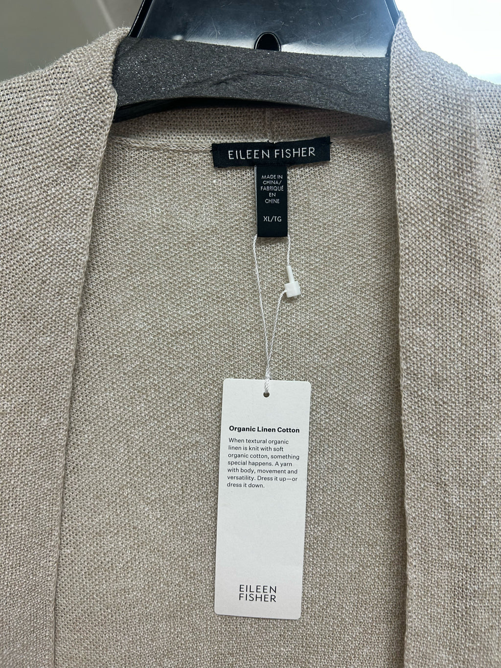 NWT EILEEN FISHER COTTON LINEN OPEN FRONT LONG LINE CARDIGAN SAND SIZE XL
