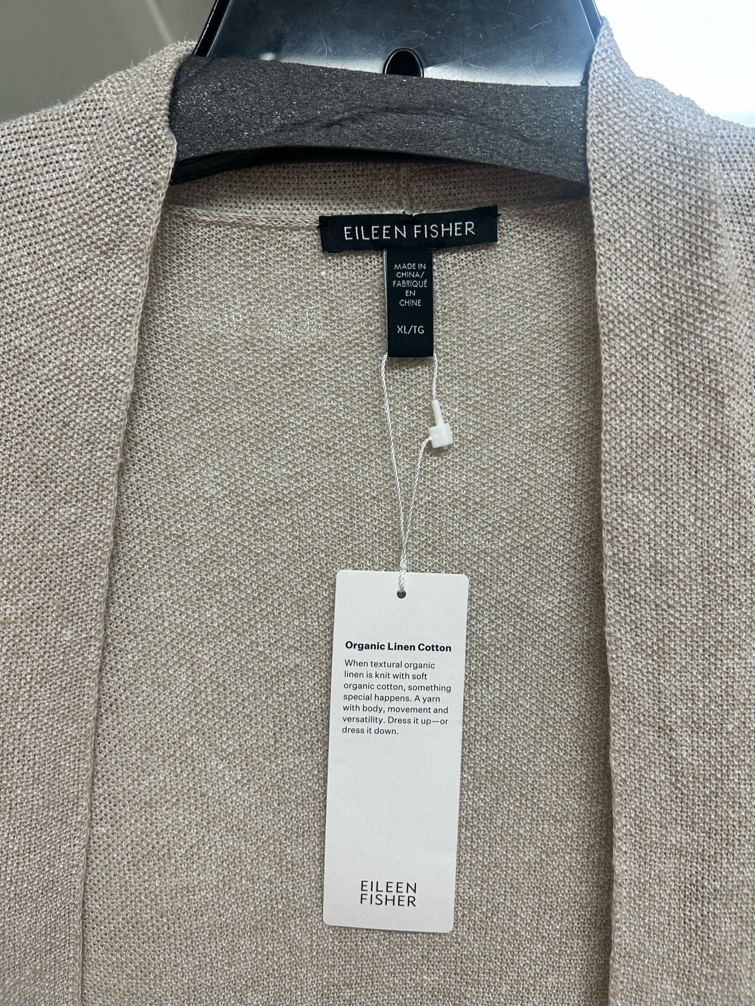 NWT EILEEN FISHER COTTON LINEN OPEN FRONT LONG LINE CARDIGAN SAND SIZE XL