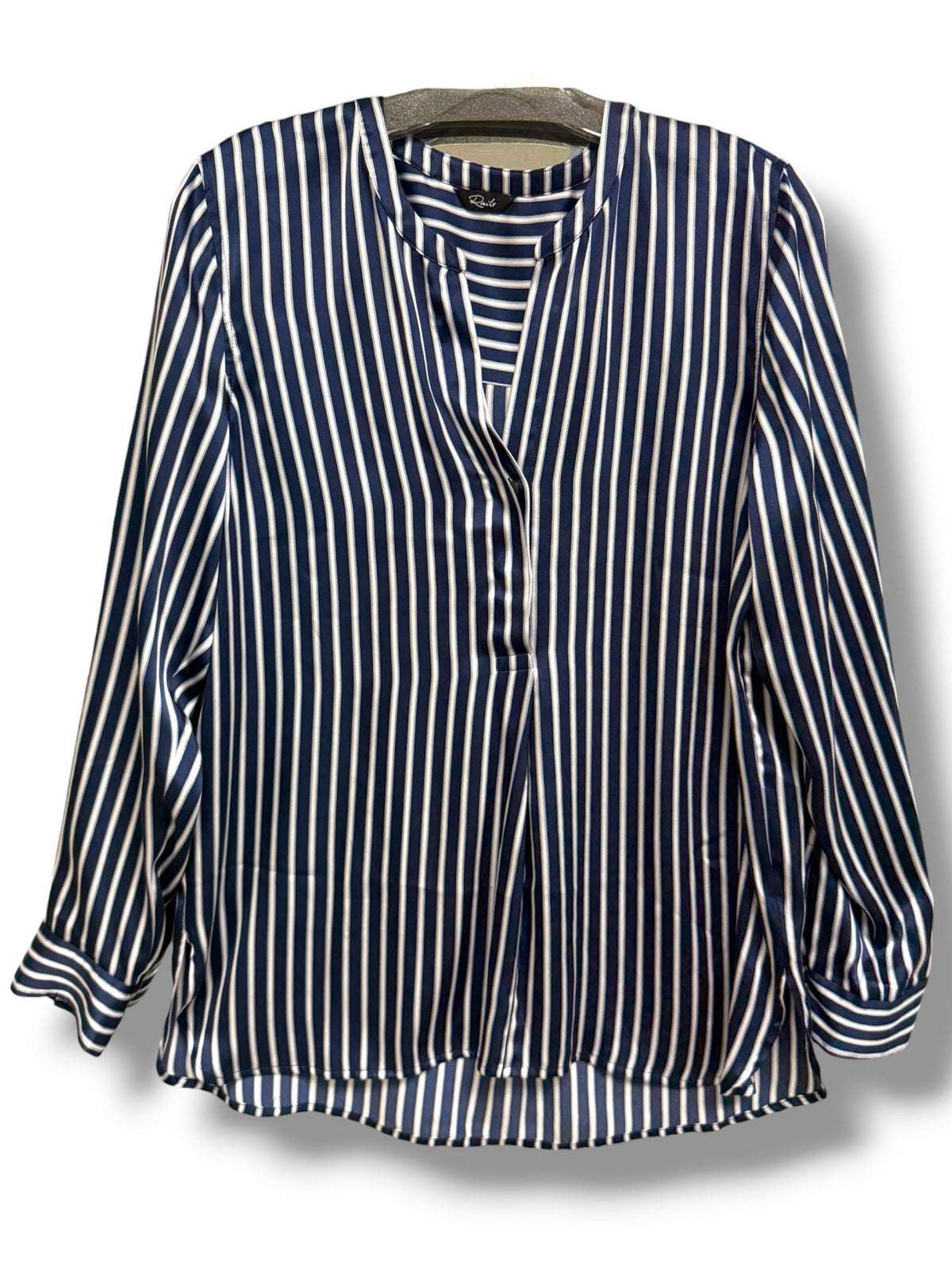 RAILS PEARL STRIPE NAVY SATIN SILK KENT POPOVER BLOUSE SIZE SMALL