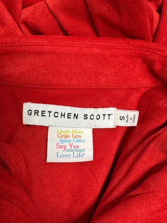 GRETCHEN SCOTT TWIST AND SHOUT FAUX SUEDE RED RUCHED DRESS SIZE S