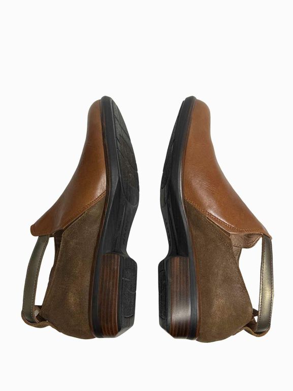 NAOT KAMSIN MAPLE BROWN LEATHER ANKLE WRAP BOOTIES SIZE: 38