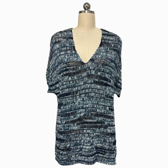 EILEEN FISHER NWT! KNIT V-NECK OPEN BLUE KNIT TOP SIZE L