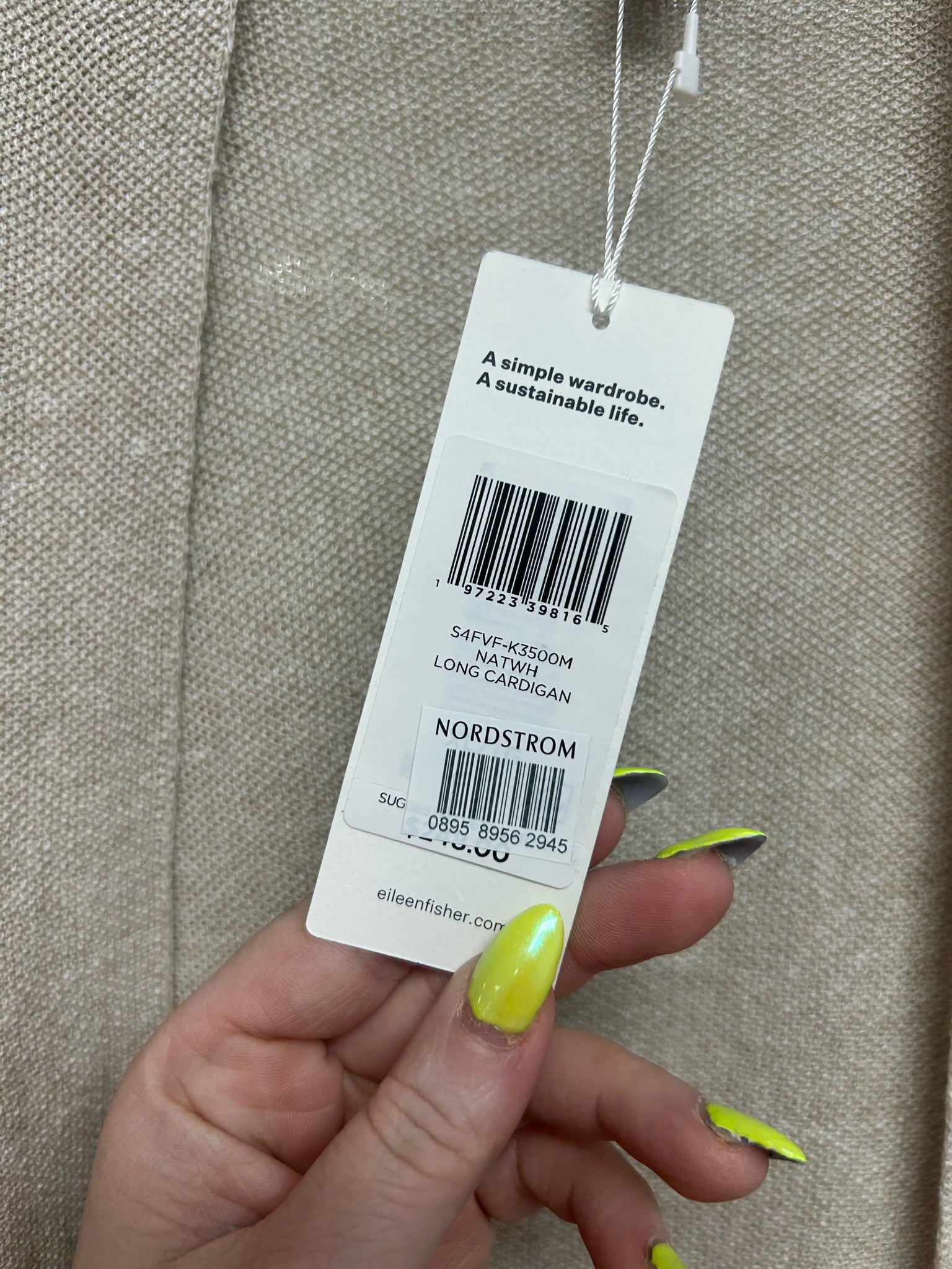 NWT EILEEN FISHER COTTON LINEN OPEN FRONT LONG LINE CARDIGAN SAND SIZE XL