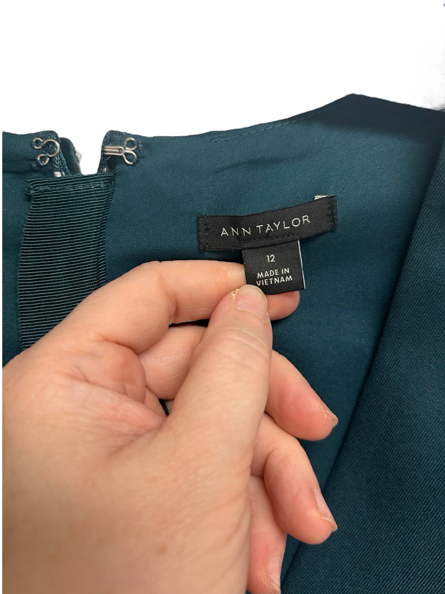 ANN TAYLOR SHEATH BELTED SUIT DRESS & BLAZER SET IN OMINOUS TEAL SIZE 12