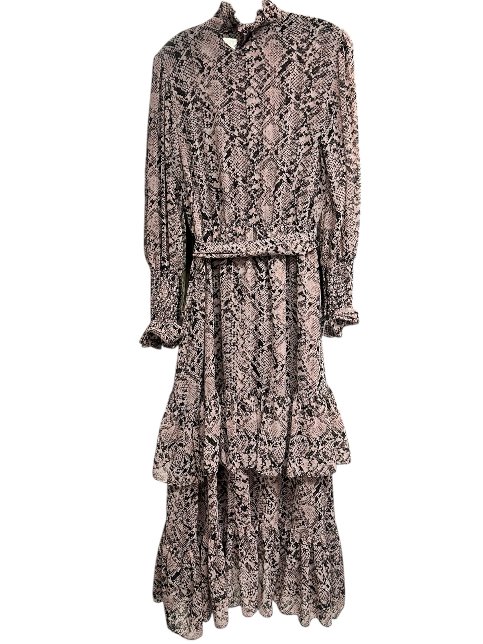 MISA VALENTINA SNAKE PRINT RUFFLE TIERED PINK MAXI DRESS SIZE SMALL