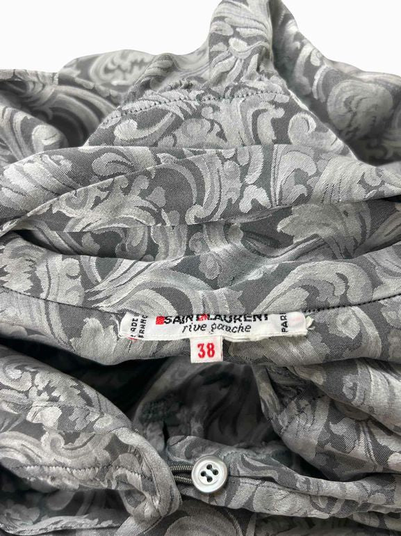 SAINT LAURENT VINTAGE PAISLEY SILK JACQUARD PUSSY BOW BLOUSE SIZE: 38