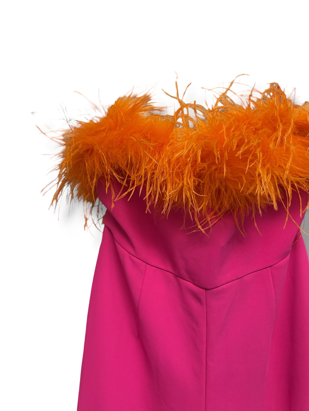 NWT NASY GAL BANDEAU FEATHER TRIM PINK ORANGE JUMPSUIT SIZE 6