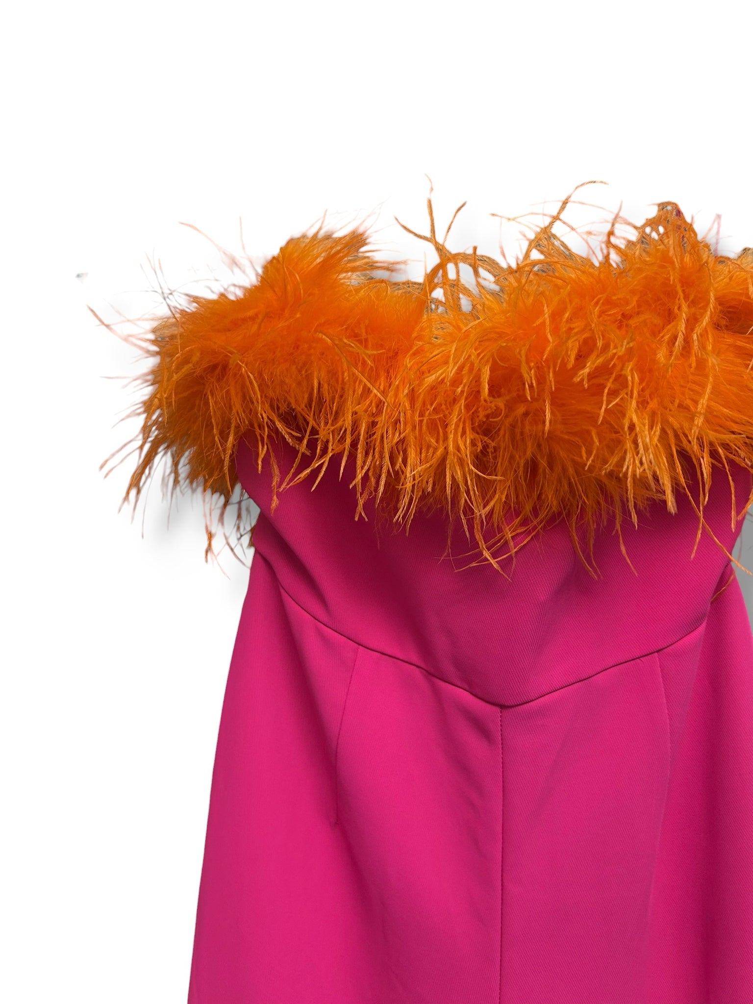NWT NASY GAL BANDEAU FEATHER TRIM PINK ORANGE JUMPSUIT SIZE 6