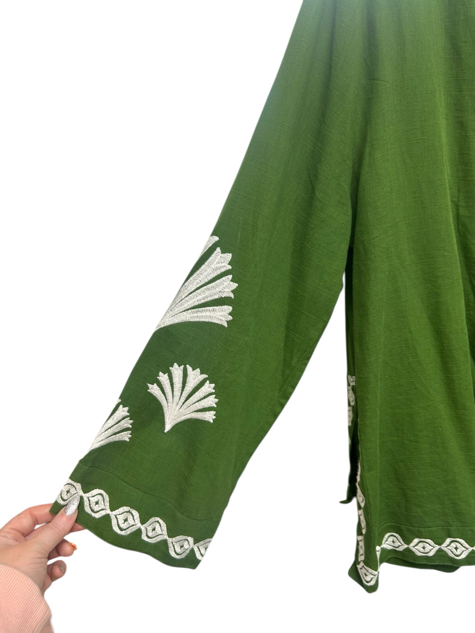 JUDE CONNALLY ELYCE EMBROIDERED LINEN COTTON GARDEN GREEN TOP SIZE XXL
