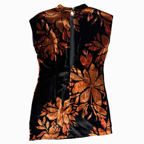 ANTHROPOLOGIE VELVET SHIFT BLACK/ORANGE DRESS SIZE L