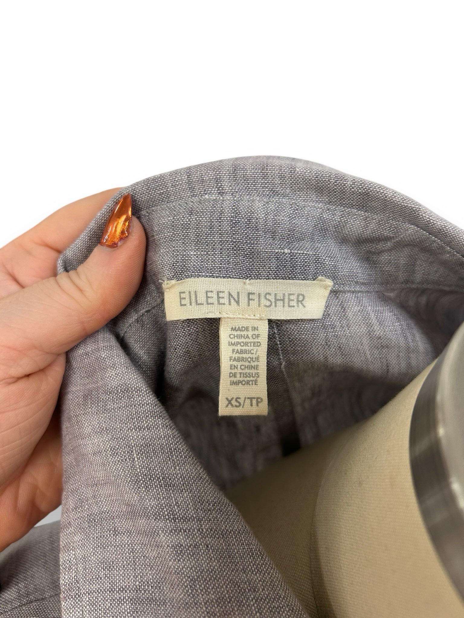 EILEEN FISHER GRAY HEATHERED ORGANIC LINEN 2 BUTTON BLAZER SIZE XS