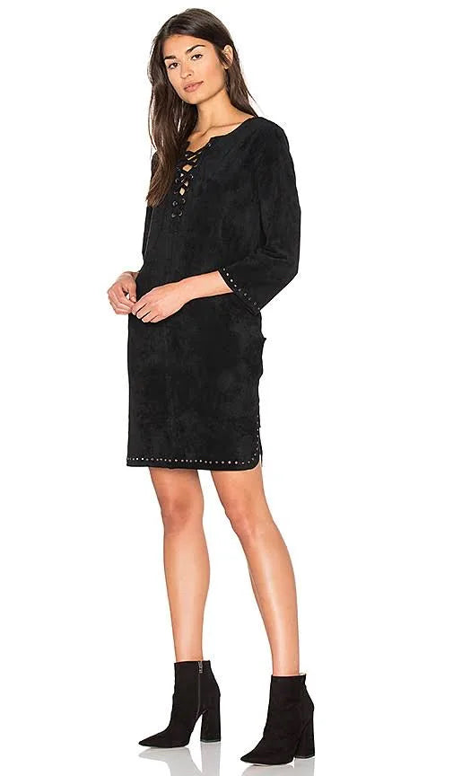 VELVET BY GRAHAM AND SPENCER BLACK SUEDE RALEIGH SHIFT DRESS SIZE XS