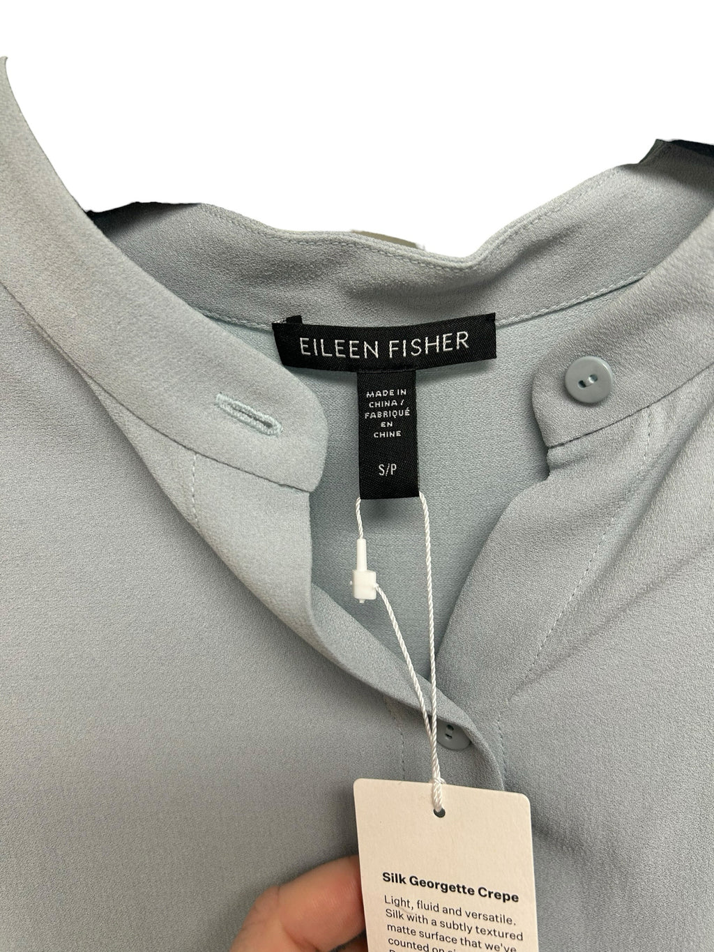 NWT EILEEN FISHER SILK GEORGETTE CREPE BUTTON DOWN SLATE BLUE SIZE SMALL