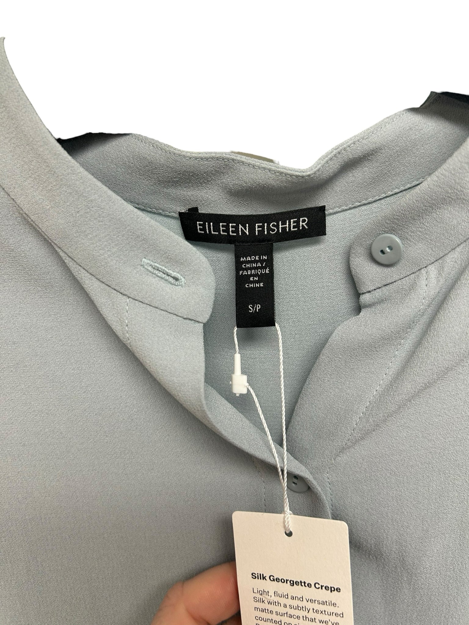NWT EILEEN FISHER SILK GEORGETTE CREPE BUTTON DOWN SLATE BLUE SIZE SMALL