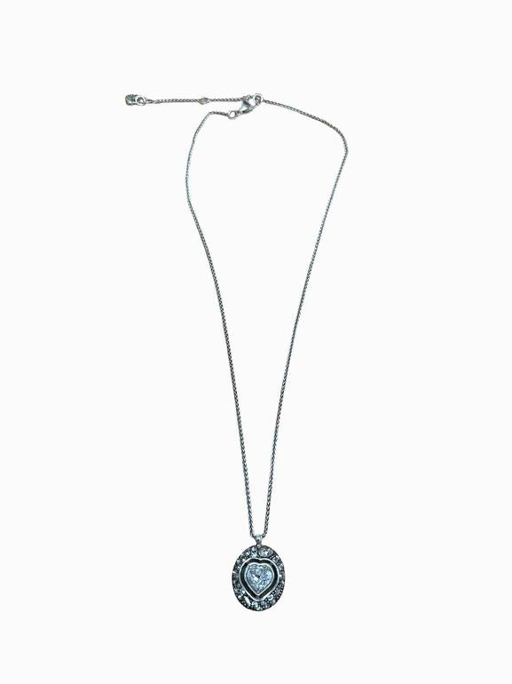 BRIGHTON ECSTATIC HEART PETITE SWAROVSKI CRYSTAL SILVER PLATED NECKLACE
