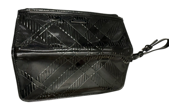 BURBERRY EMBOSSED PATENT ZIP POUCH CLUTCH