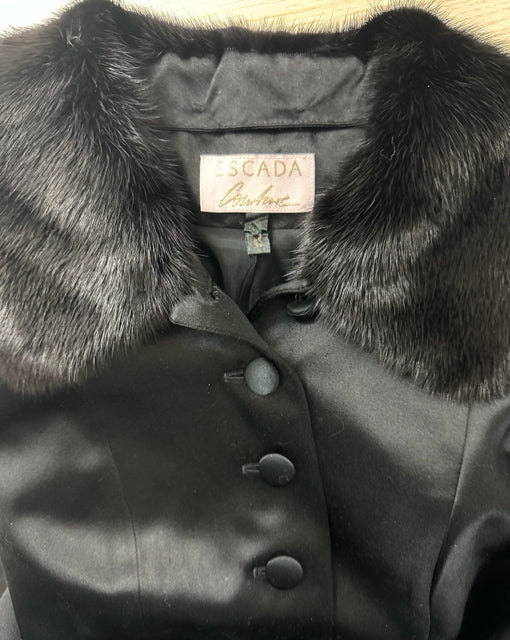 ESCADA COUTURE MINK FUR BLACK SATIN BLAZER JACKET 36