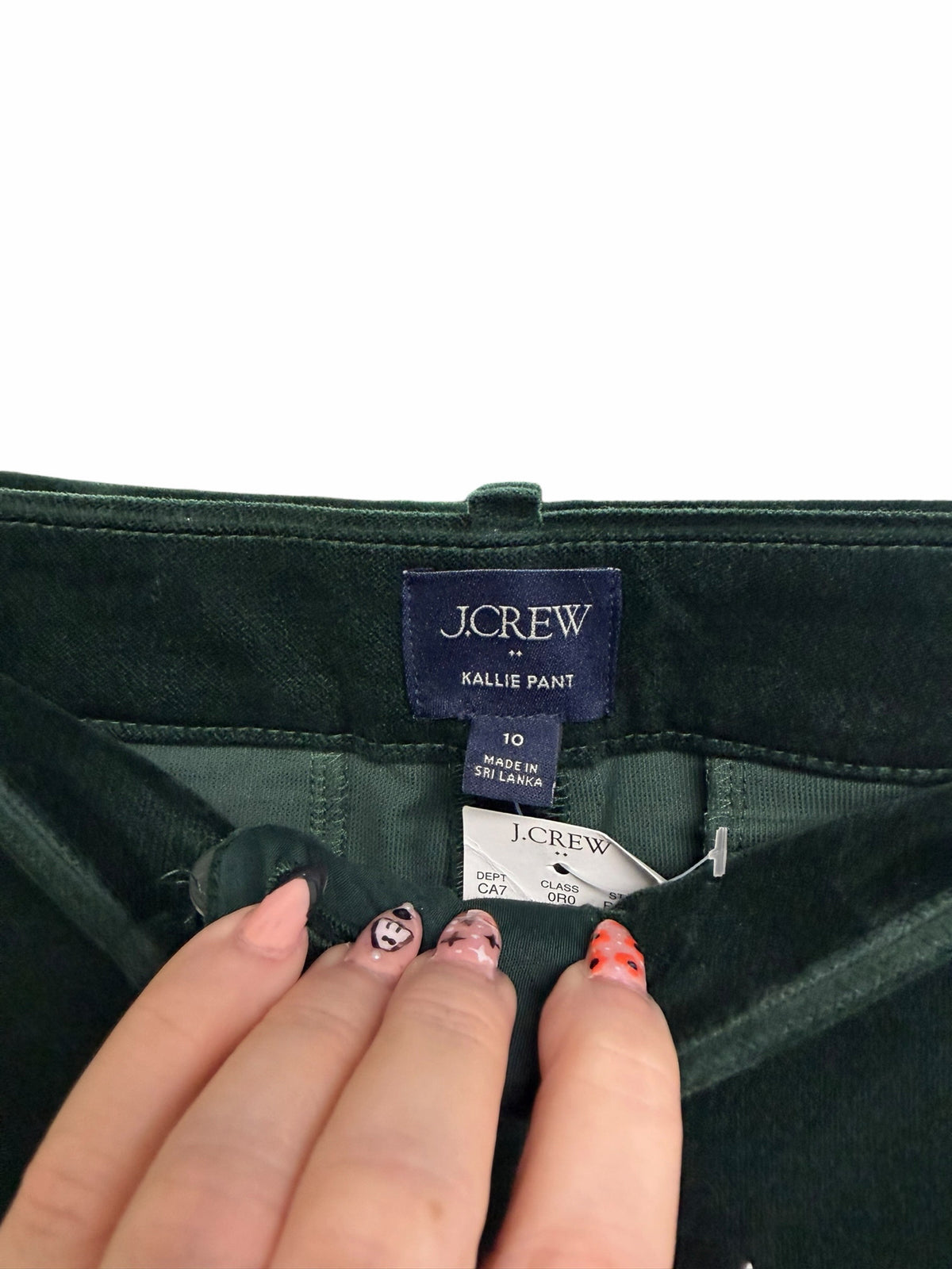 NEW WITH TAGS J.CREW FACTORY GREEN VELVET KELLIE STRAIGHT PANT SIZE 10