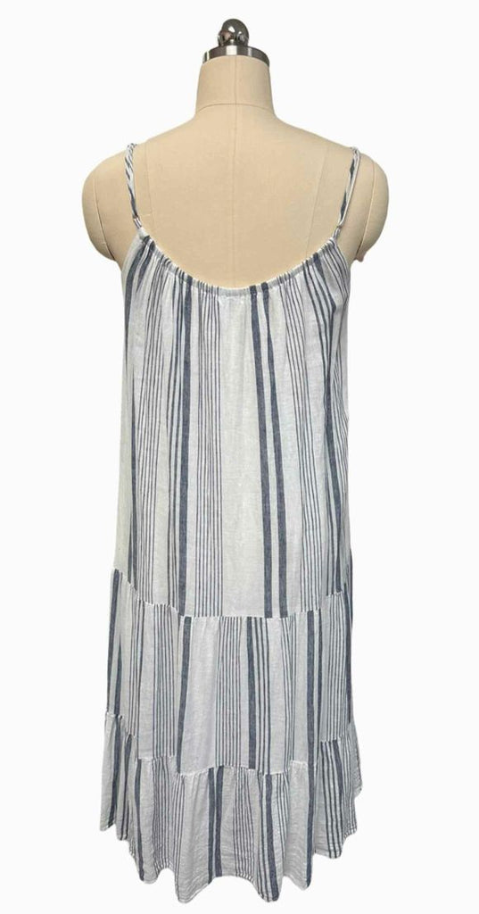 RAILS ADORA DRESDEN STRIPE WHITE/BLUE TANK MIDI DRESS SIZE M