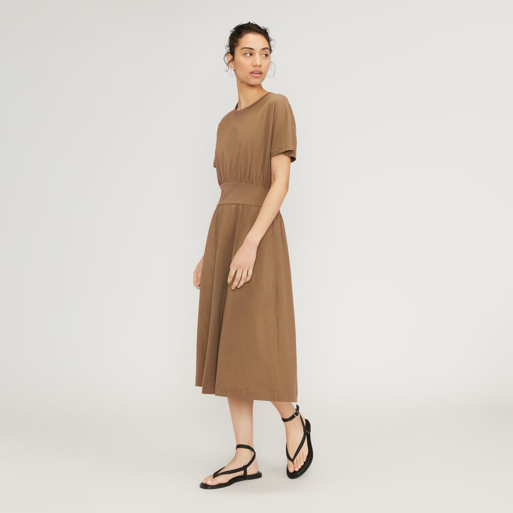 NEW! EVERLANE THE ORGANIC COTTON WAISTED DRESS TOASTED COCONUT SIZE XL