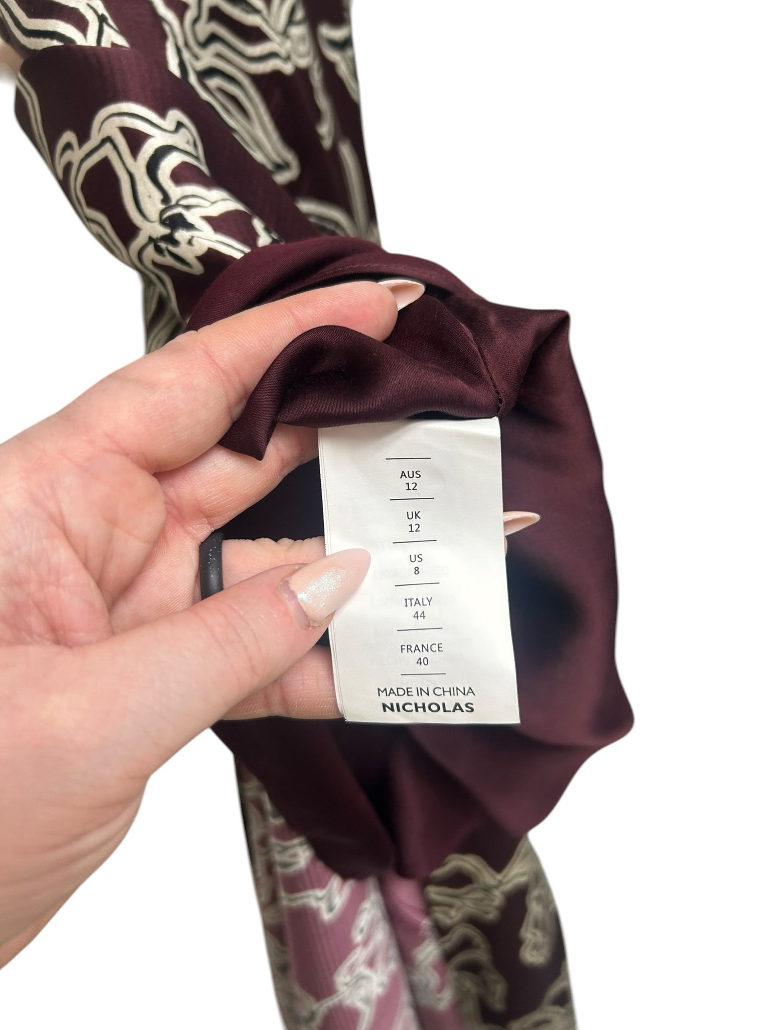 NICHOLAS BROWN PRINTED SILK ARIEL COWL NECK GOWN SIZE 8