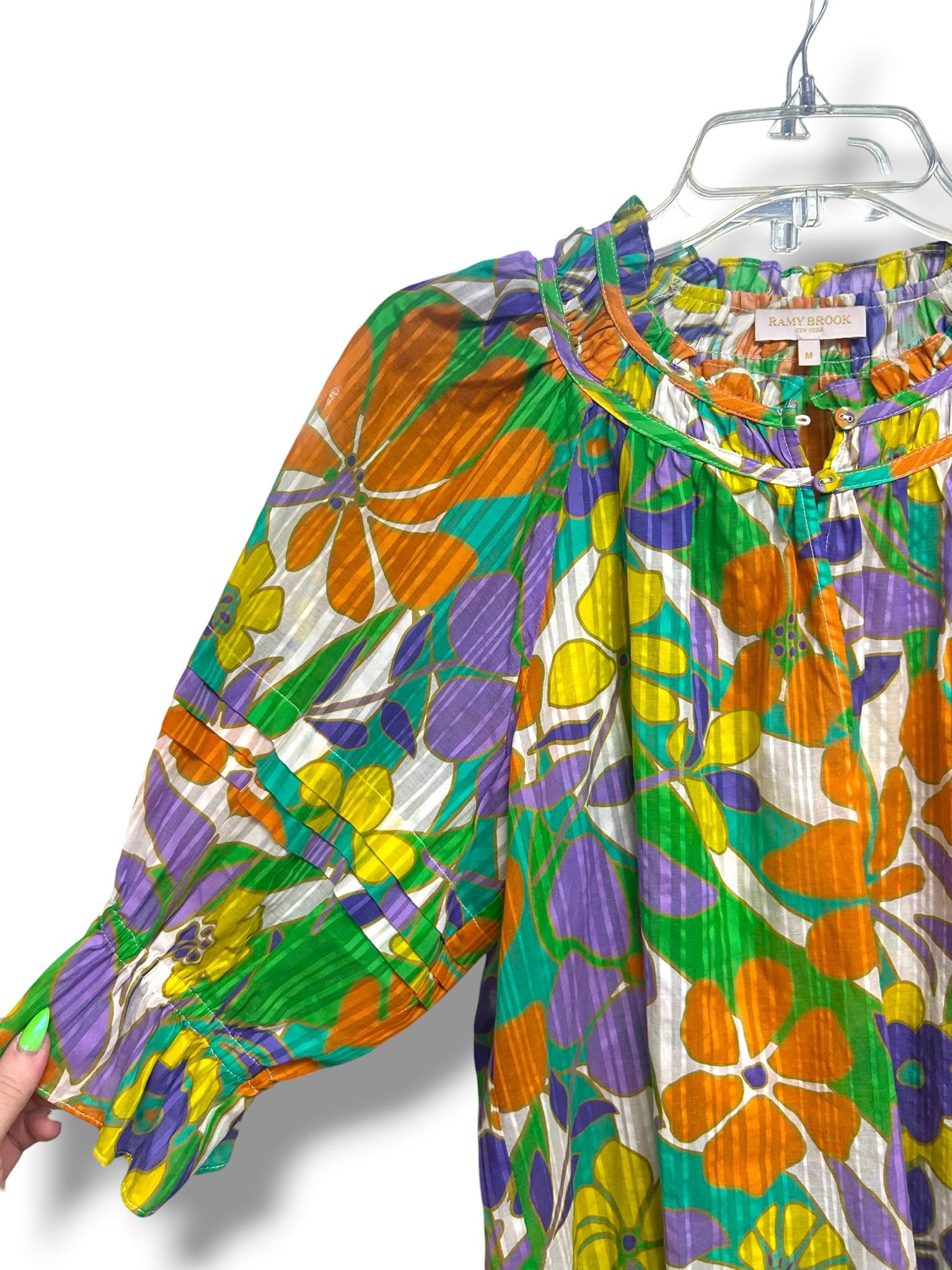 RAMY BROOK TRIXIE PUFF SLEEVE RETRO GARDEN PRINT TOP SIZE MEDIUM
